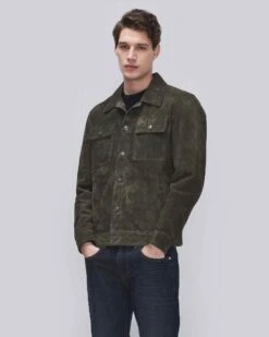 7 For All Mankind Modern Suede Trucker Jacket In Forest