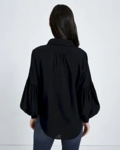 7 For All Mankind Balloon Sleeve Crepe Top In Jet Black -7 For All Mankind 04f668f55ba7d01af46b0c85828f5b2f