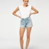 7 For All Mankind Monroe Cut-Off Short In Cosmic Blue Rigid