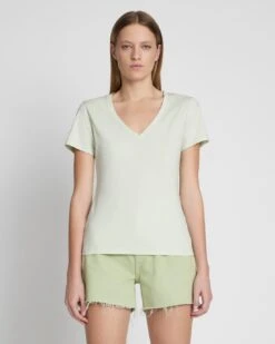 7 For All Mankind Pima Cotton Easy V-Neck Tee In Seafoam