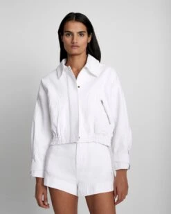 7 For All Mankind Cropped Bomber Jacket In Brilliant White