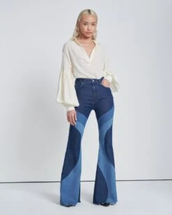 7 For All Mankind Mega Flare Jean In Indigo Swirl Delight