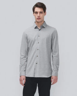 7 For All Mankind Pique Knit Button Down In Heather Grey