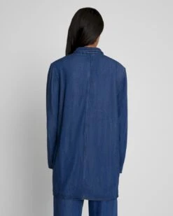 7 For All Mankind Denim Lustre Easy Blazer In Dark Indigo -7 For All Mankind 1b1c1b47806c464de6a66cd57b950187