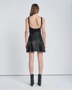 7 For All Mankind Leather Skater Skirt In Black -7 For All Mankind 1d2fa8c3e9ada13a10b939411383a336