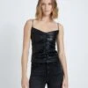 7 For All Mankind Faux Leather Ruched Cami In Black -7 For All Mankind 249163ccdf10a1956d5ae64c622b8c68
