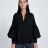 7 For All Mankind Balloon Sleeve Crepe Top In Jet Black -7 For All Mankind 261f2926a0fe0586cce2eb54de1c6986