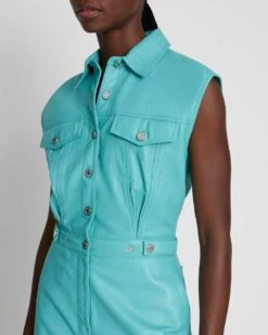 7 For All Mankind Leather Sleeveless Balloon Jumpsuit In Atlantis -7 For All Mankind 287b1beebb119b5b97bb291a554ee463