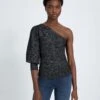 7 For All Mankind One Shoulder Sweater In Black Metallic