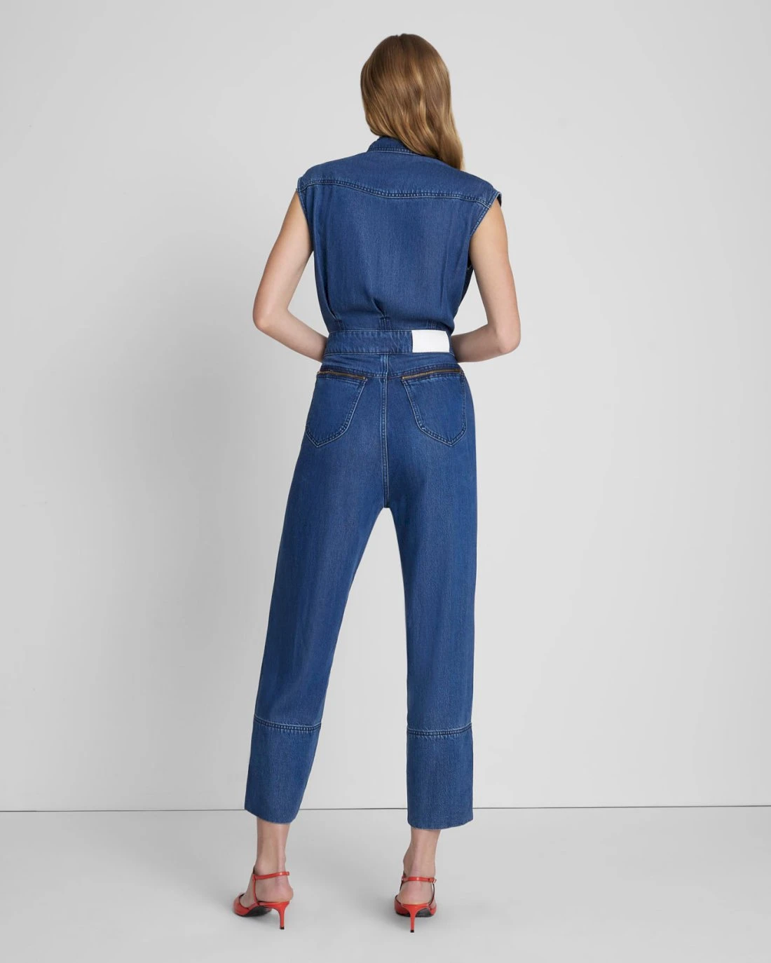 7 For All Mankind Denim Lustre Sleeveless Balloon Jumpsuit In Dark Indigo 6 7 For All Mankind Denim Lustre Sleeveless Balloon Jumpsuit In Dark Indigo - Image 4