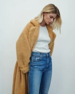 7 For All Mankind Shearling Belted Coat In Light Camel -7 For All Mankind 3396556c56ca196b3e4207c4d1f8a1e2