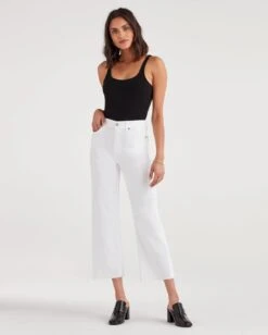 7 For All Mankind Cropped Alexa With Cut Off Hem In White Runway
