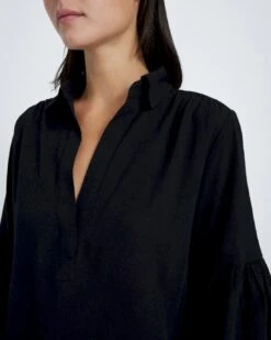 7 For All Mankind Balloon Sleeve Crepe Top In Jet Black -7 For All Mankind 38240aca14b47f4d0cfdae0bae6dfe82