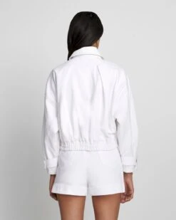 7 For All Mankind Cropped Bomber Jacket In Brilliant White -7 For All Mankind 43f3657c5b28e5726ae99a91cddf8f99