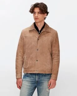 7 For All Mankind Suede Western Jacket In Bamboo