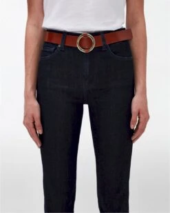 7 For All Mankind Ring Buckle Leather Belt In Cognac