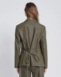 7 For All Mankind Faux Leather Tie Blazer In Deep Lichen -7 For All Mankind 52b7c5354481f3f16c9828acc8e6426e