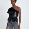 7 For All Mankind One Shoulder Ruffle Blouse In Black Shine -7 For All Mankind 6000c635661e67f352905996a2972e58