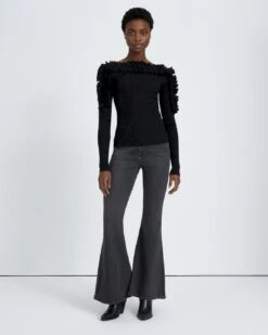 7 For All Mankind Long Sleeve Ruffle Top In Black -7 For All Mankind 60d8841cbf6a3f2f1d3aeb338153254d