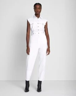 New Arrival 23 7 For All Mankind Denim Lustre Sleeveless Balloon Jumpsuit In Brilliant White
