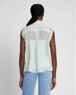7 For All Mankind Silk Sleeveless Ruffle Top In Seafoam -7 For All Mankind 713660777bc6fd285b520659d251e674