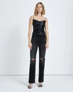 7 For All Mankind Faux Leather Ruched Cami In Black -7 For All Mankind 7465af940ed6fe6597dfeb68e8c5e647