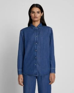 7 For All Mankind Denim Lustre Classic Shirt In Dark Indigo