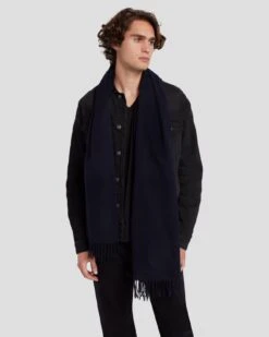 7 For All Mankind Cashmere Blend Scarf In Navy -7 For All Mankind 7A989406 NVY 2