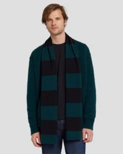 7 For All Mankind Wool Striped Scarf In Hunter Green -7 For All Mankind 7AS7M55S HUG 1