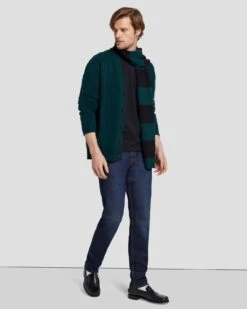 7 For All Mankind Wool Striped Scarf In Hunter Green -7 For All Mankind 7AS7M55S HUG 2
