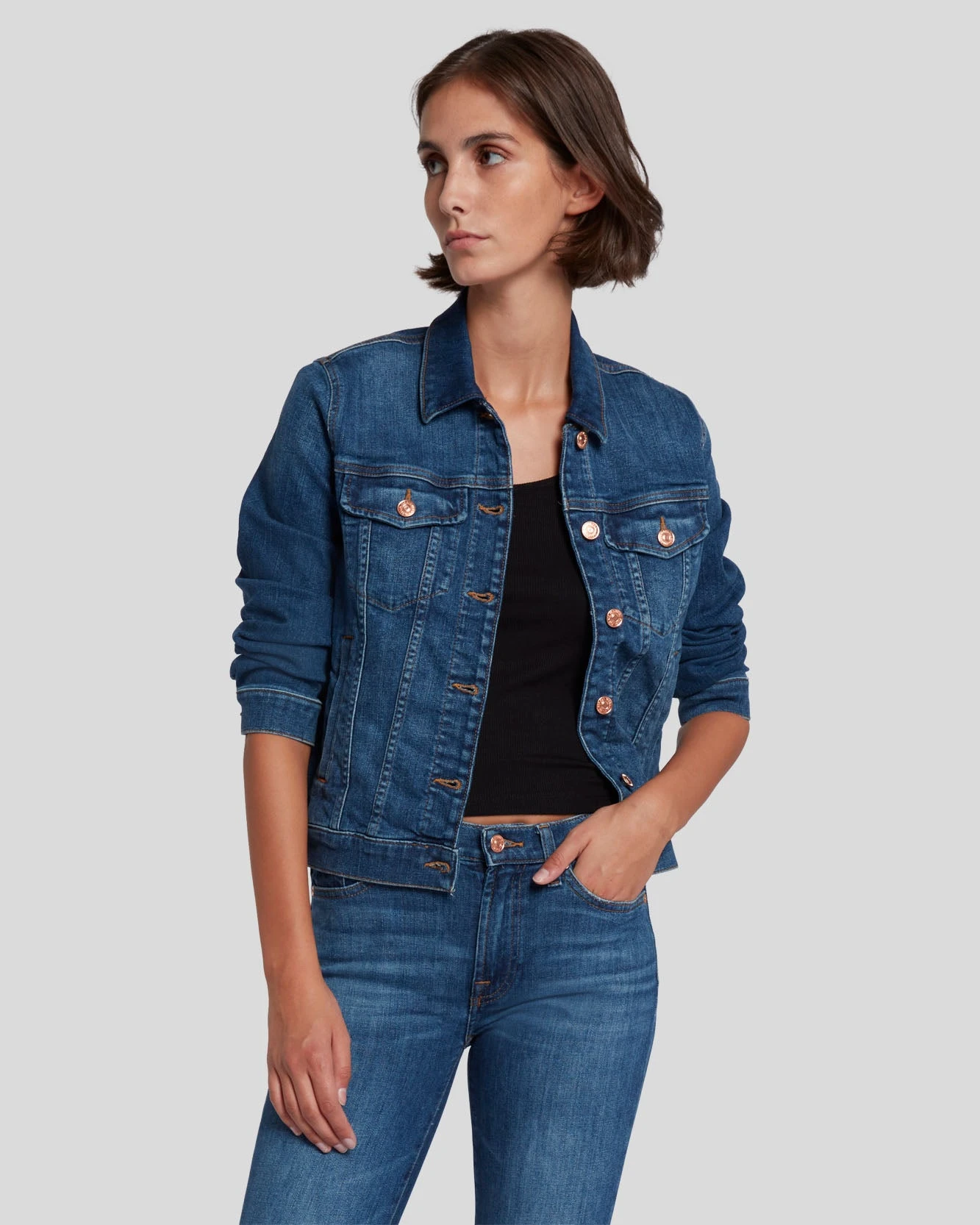 7 For All Mankind Slim Illusion Modern Trucker Jacket In Highline 4 7 For All Mankind Slim Illusion Modern Trucker Jacket In Highline - Image 2