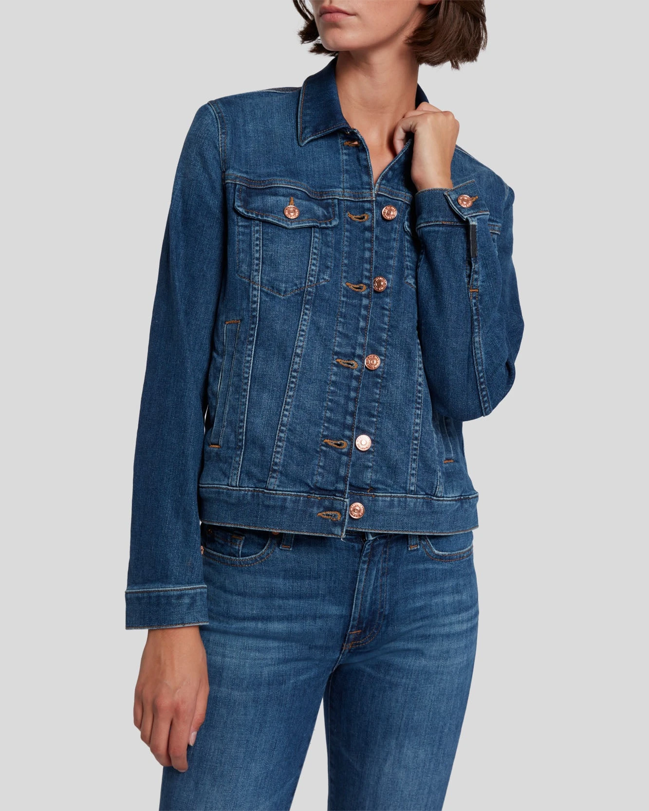 7 For All Mankind Slim Illusion Modern Trucker Jacket In Highline 5 7 For All Mankind Slim Illusion Modern Trucker Jacket In Highline - Image 3