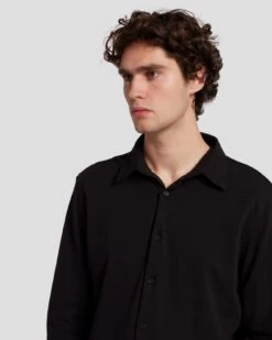 7 For All Mankind Pique Knit Button Down In Black -7 For All Mankind 7M260340 BLK 3