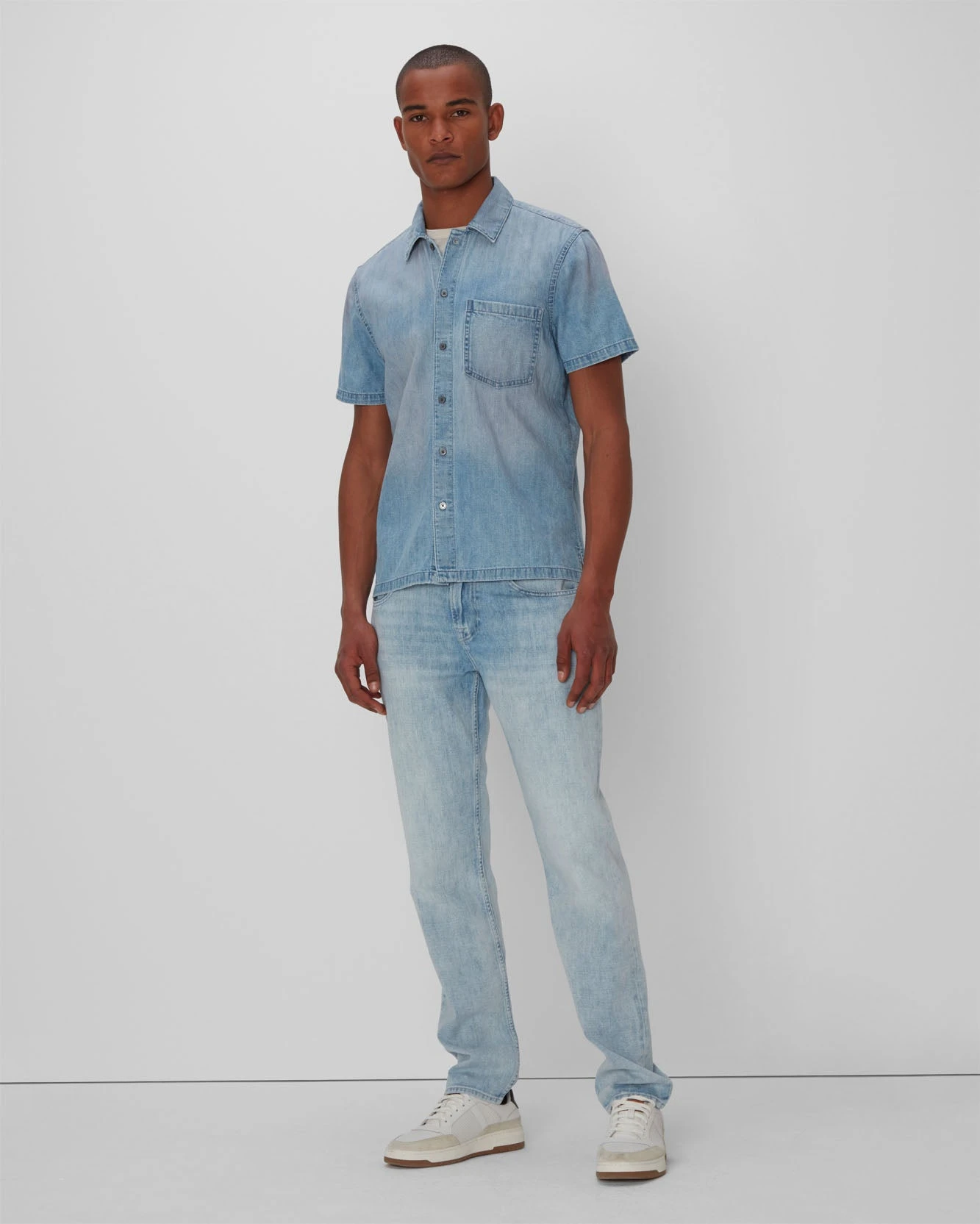7 For All Mankind Short Sleeve Camp Collar Denim Shirt In Midpines 4 7 For All Mankind Short Sleeve Camp Collar Denim Shirt In Midpines - Image 2