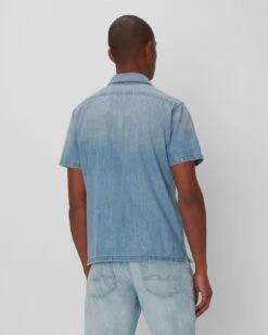 7 For All Mankind Short Sleeve Camp Collar Denim Shirt In Midpines 9 7 For All Mankind Short Sleeve Camp Collar Denim Shirt In Midpines -7 For All Mankind 7M906882 MDP 03