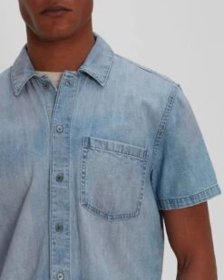 7 For All Mankind Short Sleeve Camp Collar Denim Shirt In Midpines 10 7 For All Mankind Short Sleeve Camp Collar Denim Shirt In Midpines -7 For All Mankind 7M906882 MDP 04