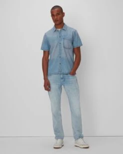 7 For All Mankind Short Sleeve Camp Collar Denim Shirt In Midpines 11 7 For All Mankind Short Sleeve Camp Collar Denim Shirt In Midpines -7 For All Mankind 7M906882 MDP 05