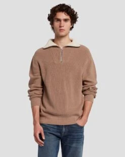 7 For All Mankind Half Zip Sweater In Sand 10 7 For All Mankind Half Zip Sweater In Sand -7 For All Mankind 7MHZMK03 SOW 3