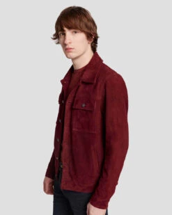 7 For All Mankind Suede Western Jacket In Burgundy -7 For All Mankind 7MSEMH20 BDY 5