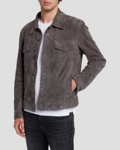 7 For All Mankind Suede Western Jacket In Dusty Grey -7 For All Mankind 7MSEML01 DTG 5
