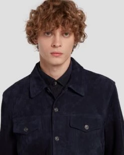 7 For All Mankind Suede Trucker In Navy -7 For All Mankind 7MSEML01 NVY 3