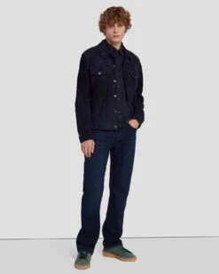 7 For All Mankind Suede Trucker In Navy -7 For All Mankind 7MSEML01 NVY 6