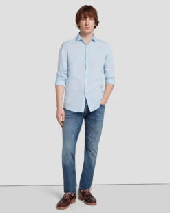 7 For All Mankind Long Sleeve Poplin Shirt In Light Blue -7 For All Mankind 7MSFMH29 LBL 3