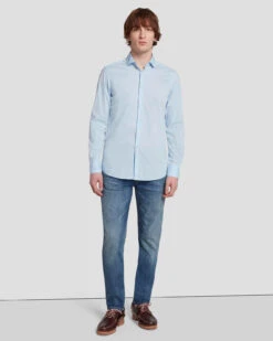 7 For All Mankind Long Sleeve Poplin Shirt In Light Blue -7 For All Mankind 7MSFMH29 LBL 6