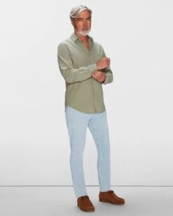 7 For All Mankind Linen Blend Button Up Shirt In Pewter Green -7 For All Mankind 7MSFMH31 20PWG 3