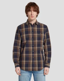 7 For All Mankind Linen Blend Button Up Shirt In Check