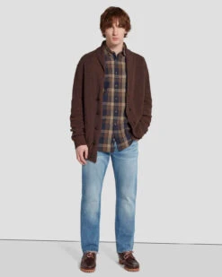 7 For All Mankind Linen Blend Button Up Shirt In Check -7 For All Mankind 7MSFMH43 BRN 3