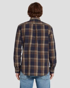 7 For All Mankind Linen Blend Button Up Shirt In Check -7 For All Mankind 7MSFMH43 BRN 4