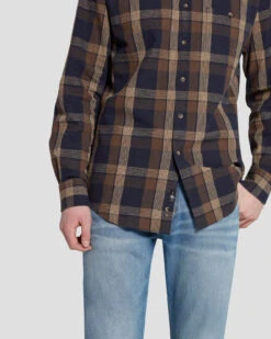 7 For All Mankind Linen Blend Button Up Shirt In Check -7 For All Mankind 7MSFMH43 BRN 5