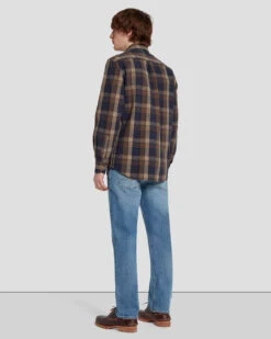 7 For All Mankind Linen Blend Button Up Shirt In Check -7 For All Mankind 7MSFMH43 BRN 6